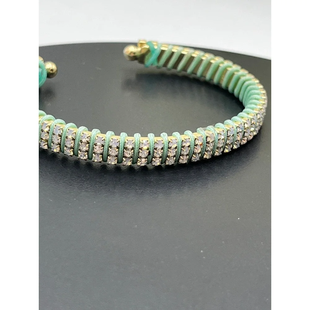 Mint Green‎ Thread-wrapped rhinestone Cuff Bangle Bracelet